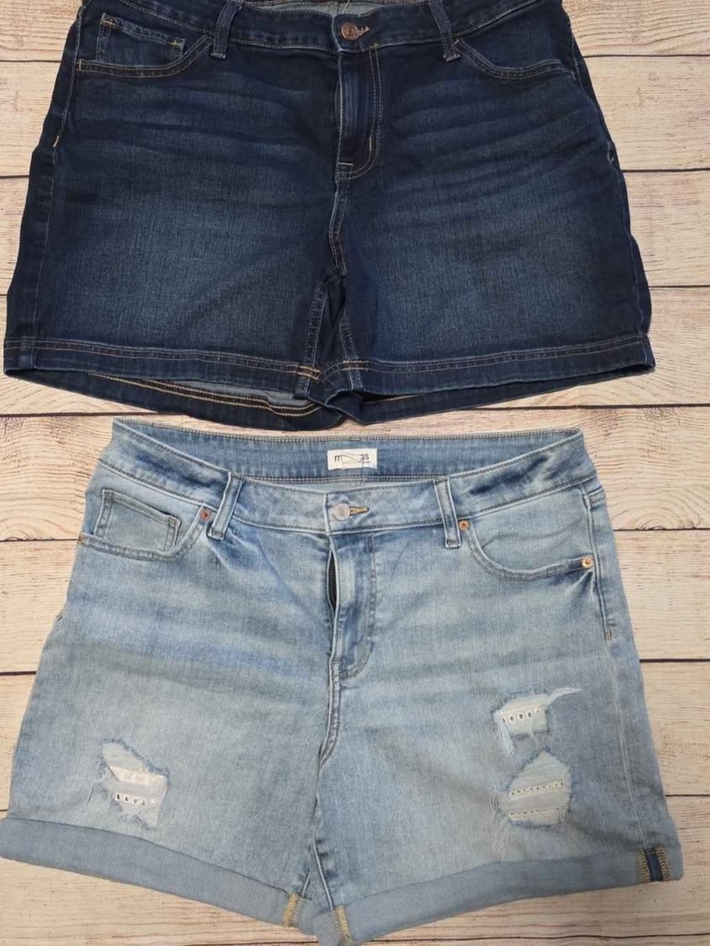 Pair of Maurices 14W Denim Shorts - Dark Blue & Light Blue